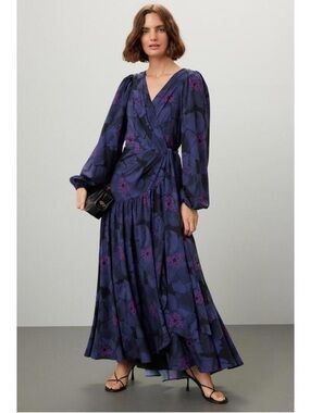 hutch asymmetrical off-the-shoulder burnout velvet slim maxi dress Hutch Women's Darby Burnout Velvet Midi-Dress - Black Navy